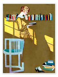 Poster Reading in front of the bookshelf - Clarence Coles Phillips