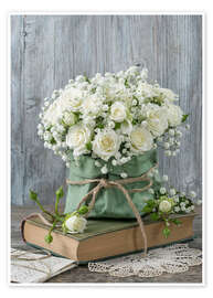 Wall art print White roses and a book - Elena Schweitzer