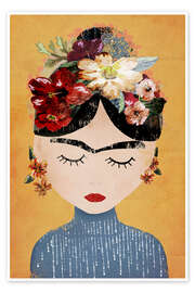 Poster Frida Kahlo with flower wreath - treechild