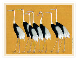 Poster Flock of Japanese Red Crown Cranes - Ogata Korin