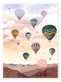 Poster Hot air balloons in the sky - Goed Blauw