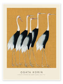 Wall art print Flock of Japanese Red Crown Cranes (detail) - Ogata Korin