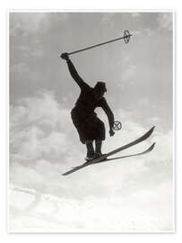Poster Jump With Vintage Skis - Vintage Ski Collection