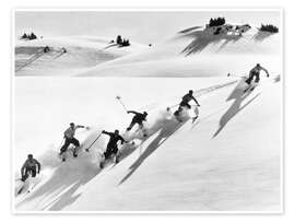 Poster Six Skiers on the Downhill Run - Vintage Ski Collection