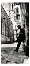 Door sticker Saxophone Player in the Streets of Barcelona - GertJan van Geerenstein