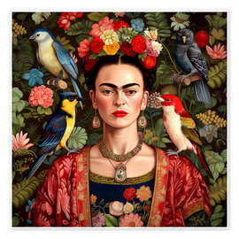 Poster Frida Kahlo with Exotic Birds - Mark Ashkenazi
