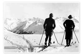 Poster Two Skiers Admire the View - Vintage Ski Collection