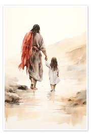 Poster Small girl walk with Jesus - DejaReve