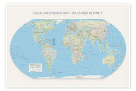 Poster Equal Area World Map, Countries Of the World (German)