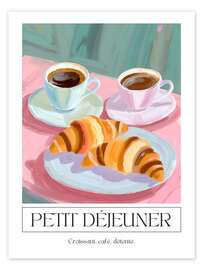 Poster Petit Déjeuner - Croissant, Café, Détente - Ohkimiko