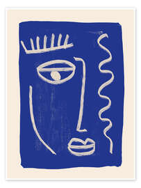 Wall art print Abstract Face 23 Cobalt Blue - ThingDesign