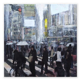 Poster Busy Shibuya crossing in the rain, Tokyo - Eduard Warkentin
